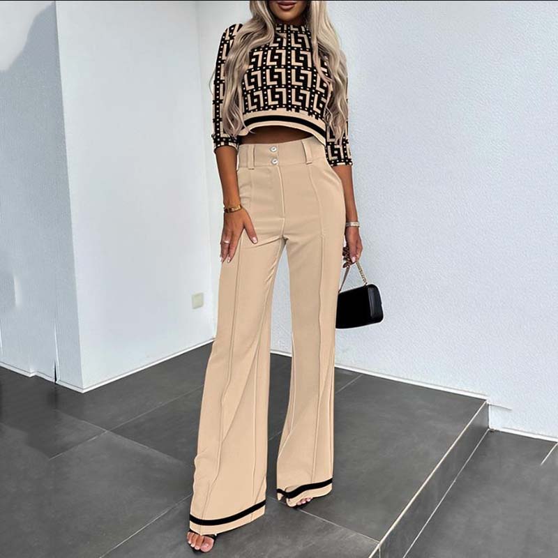 Elegantes Crop-Top- und Weitbein-Hosen-Set für Damen