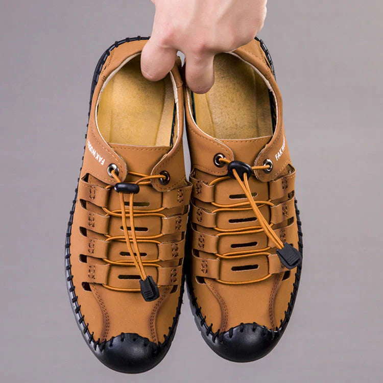 Aviator Wrapped Toe Hollow Leder Sandalen