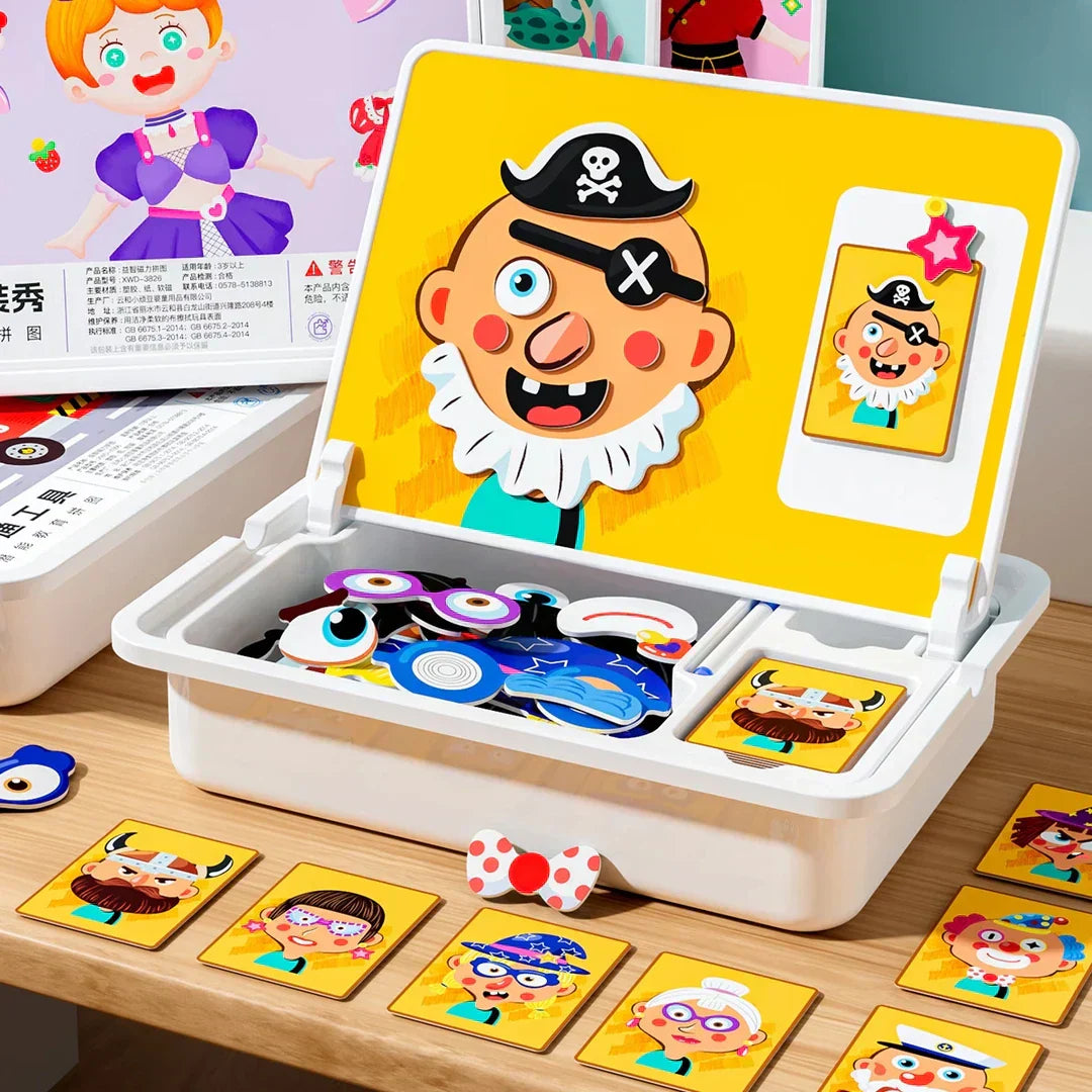 Magnetisches Puzzle Gesichter-Anziehspiel Reisespiel Doppelseitiges Vorschulerziehungs-Lernspielzeug für Kinder