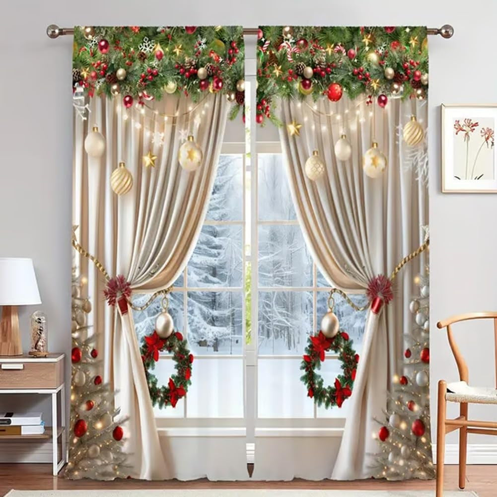 🎄🔥Weihnachtsaktion 50% RABATT🔥Weihnachts-Fenstervorhänge 2-teiliges Set für die Wohnungsdekoration