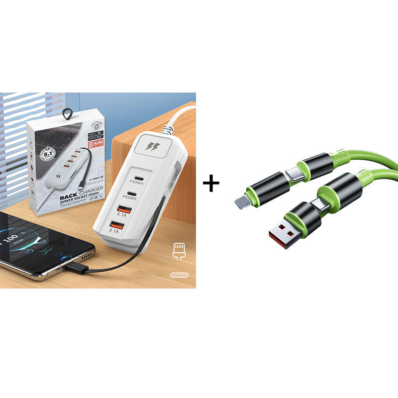 ⚡ 50 % RABATT – Multifunktioneller Schnelllader mit 2PD + 2USB! 🔌📱 66W, Eingebautes Typ-C-Kabel & Sicher Laden für 4 Geräte Gleichzeitig