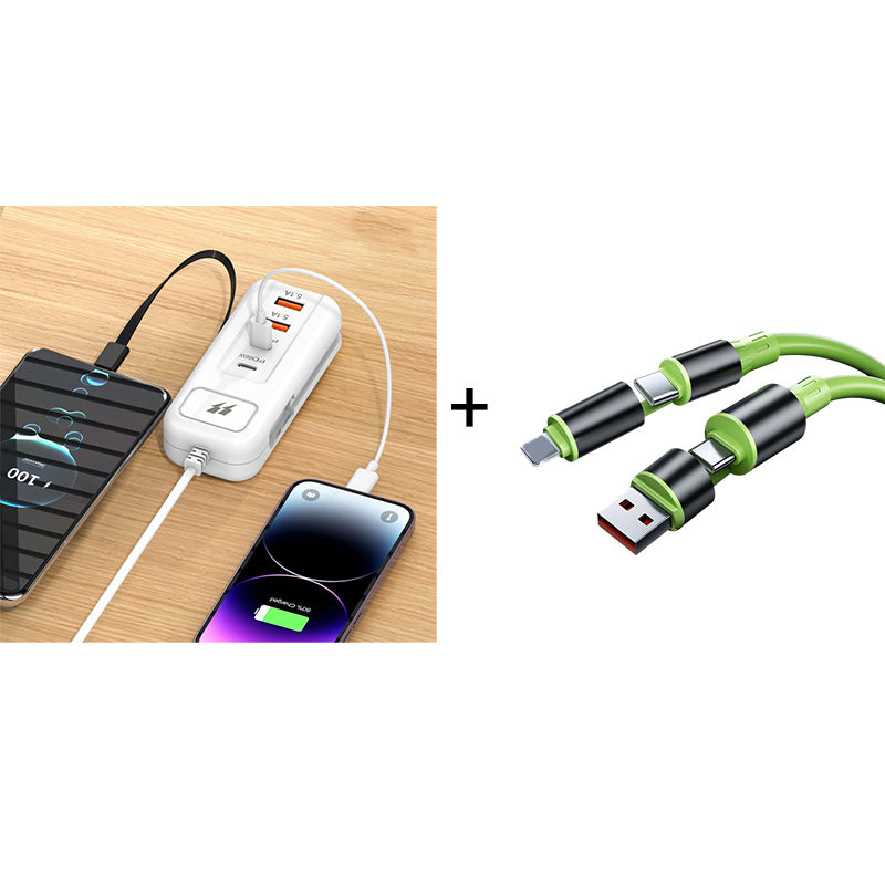 ⚡ 50 % RABATT – Multifunktioneller Schnelllader mit 2PD + 2USB! 🔌📱 66W, Eingebautes Typ-C-Kabel & Sicher Laden für 4 Geräte Gleichzeitig