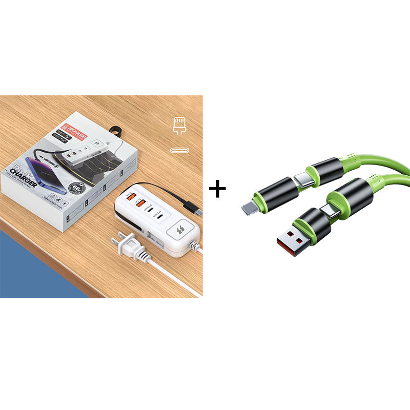 ⚡ 50 % RABATT – Multifunktioneller Schnelllader mit 2PD + 2USB! 🔌📱 66W, Eingebautes Typ-C-Kabel & Sicher Laden für 4 Geräte Gleichzeitig