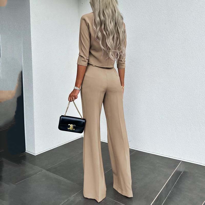 Elegantes Crop-Top- und Weitbein-Hosen-Set für Damen