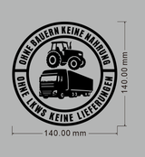Auto-Aufkleber: Keine Bauern, keine Lebensmittel – keine LKWs, keine Lieferungen