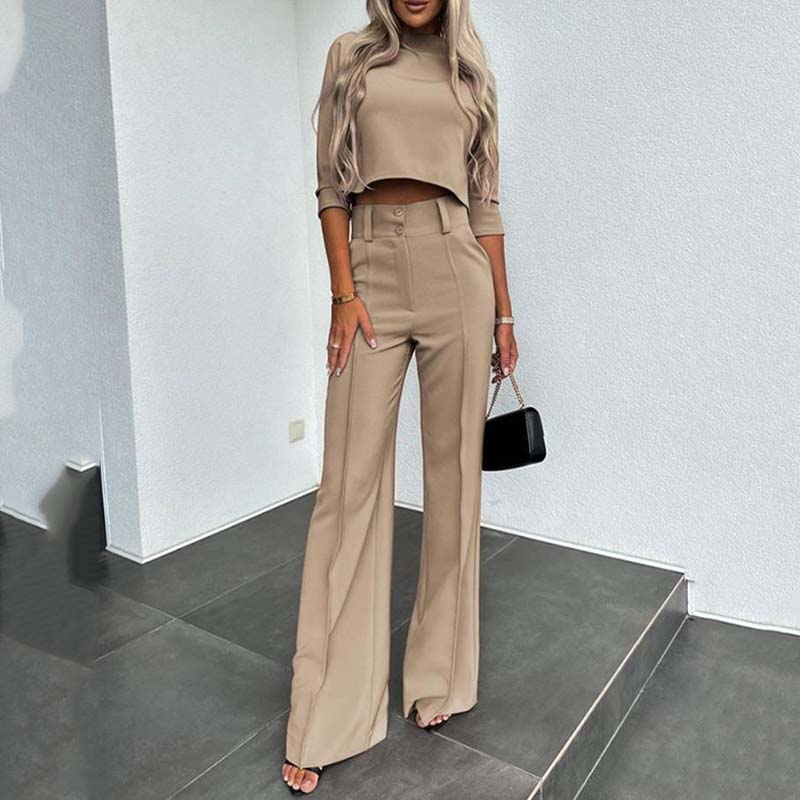 Elegantes Crop-Top- und Weitbein-Hosen-Set für Damen
