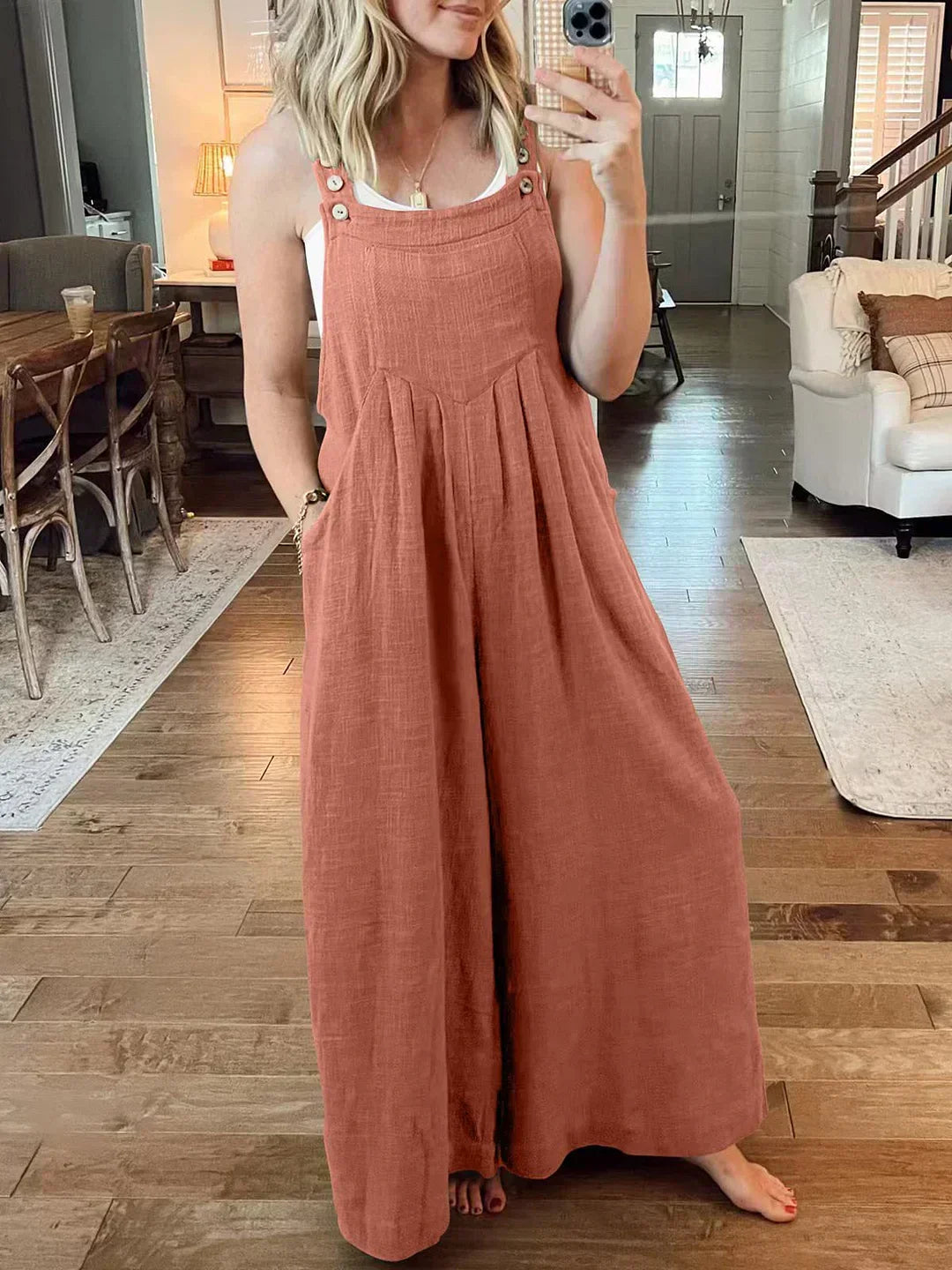 💝Ärmelloser Jumpsuit für Damen mit weitem Bein und Taschen