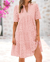 ⏰2025 Hot Sale -Women's Elegant Hollow Out Lace Ruffle Casual Mini Dress