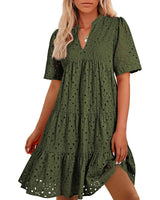 ⏰2025 Hot Sale -Women's Elegant Hollow Out Lace Ruffle Casual Mini Dress