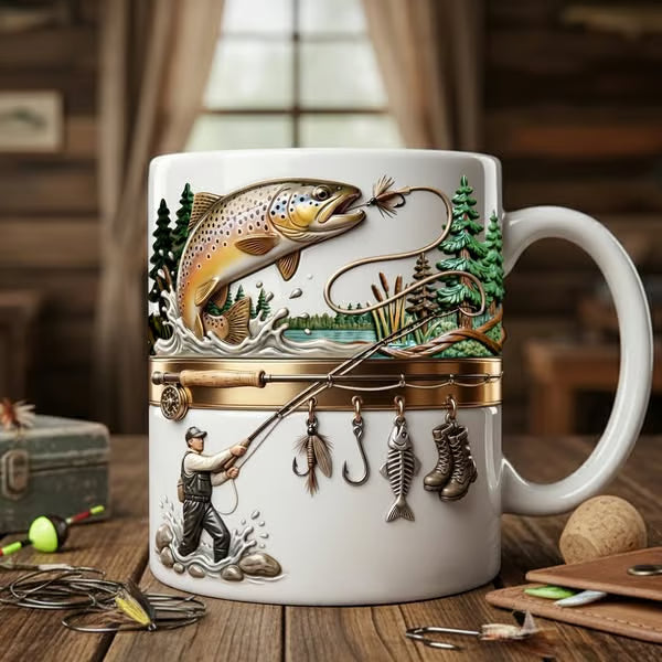 Keramikbecher mit Angelgrafik – Langlebig &amp; Spülmaschinenfest für Angelliebhaber! 🎣☕