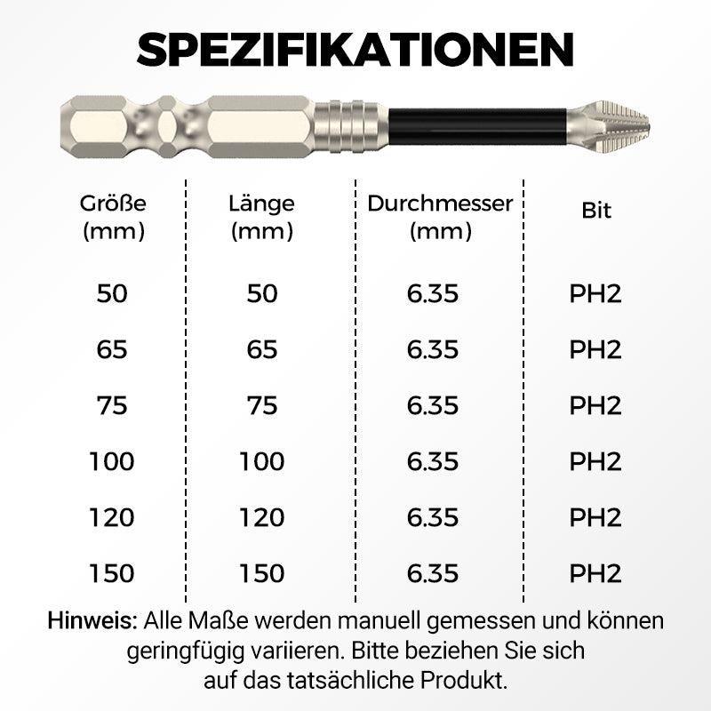 💥Sechskant-Bitsatz mit rutschhemmender Gewindestruktur, schlagfest & hochmagnetisch(HRC 62)