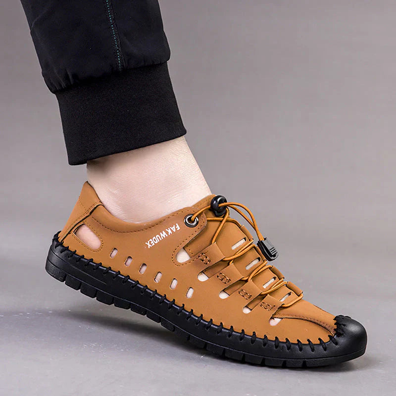 Aviator Wrapped Toe Hollow Leder Sandalen