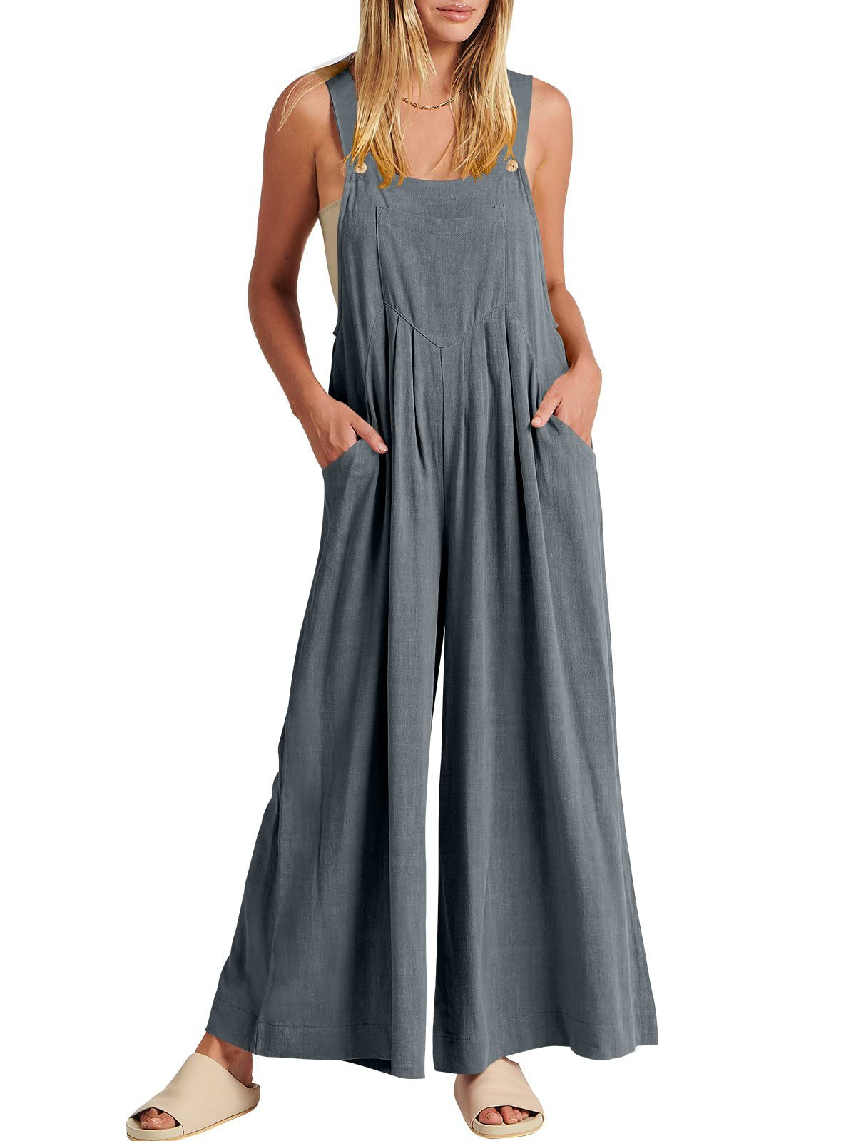 💝Ärmelloser Jumpsuit für Damen mit weitem Bein und Taschen
