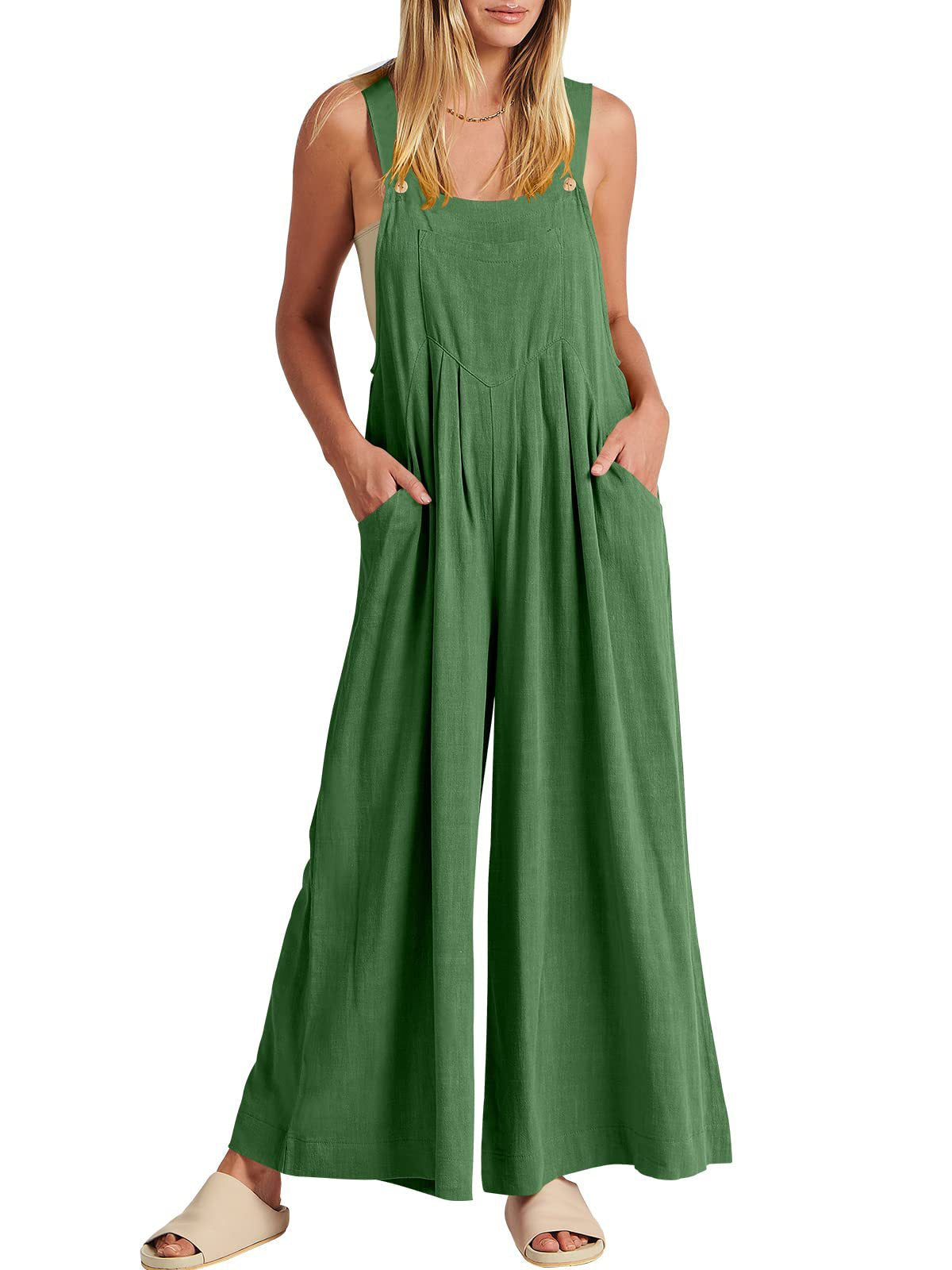 💝Ärmelloser Jumpsuit für Damen mit weitem Bein und Taschen