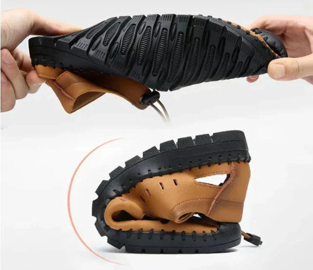 Aviator Wrapped Toe Hollow Leder Sandalen