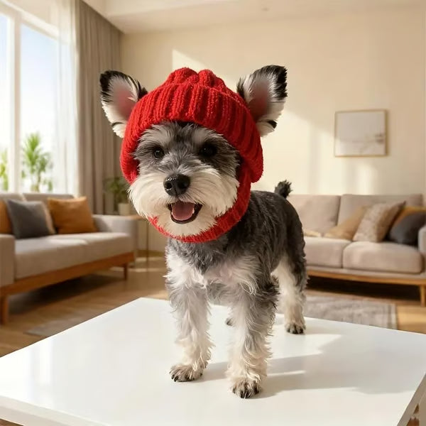 Rote gestrickte Hundemütze mit Ohrenklappen – Warme Wintermütze