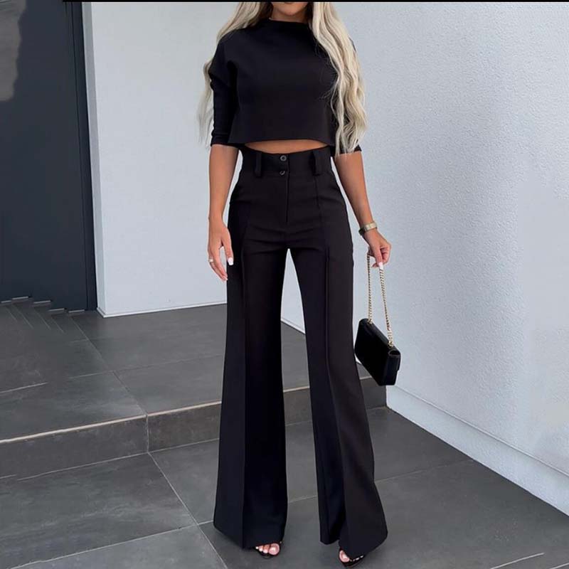 Elegantes Crop-Top- und Weitbein-Hosen-Set für Damen