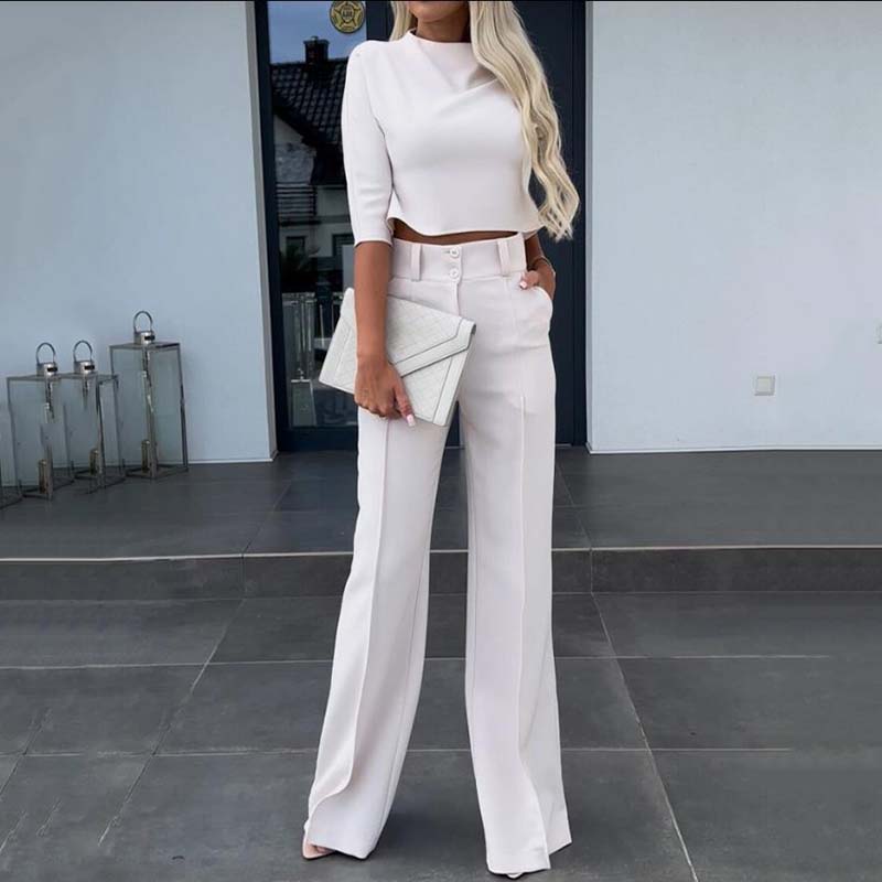 Elegantes Crop-Top- und Weitbein-Hosen-Set für Damen