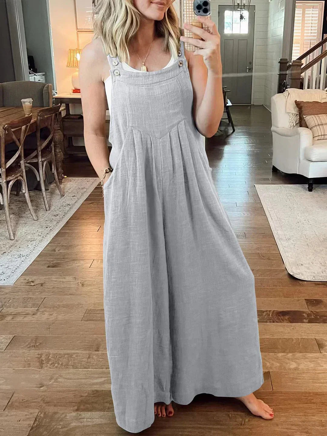 💝Ärmelloser Jumpsuit für Damen mit weitem Bein und Taschen
