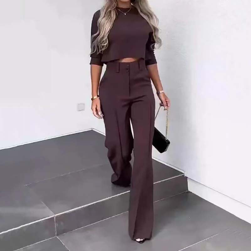 Elegantes Crop-Top- und Weitbein-Hosen-Set für Damen