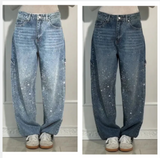 🌸Frühlingsangebote💐 Gerade geschnittene Damenjeans mit Strasssteinen
