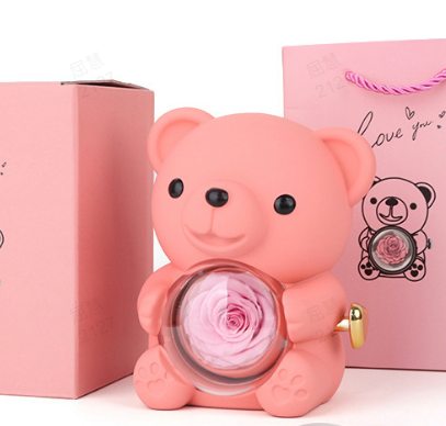 ⏰🌹Valentine's Day Überraschungsverkauf 49% RABATT!!💝 Niedliches Teddybär mit konservierter Rose – Halskette📿+ Ewige Rose🌹+ Teddybär🧸