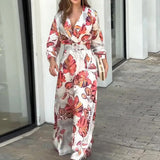 Maxikleid mit tiefem V-Ausschnitt und Gürtel