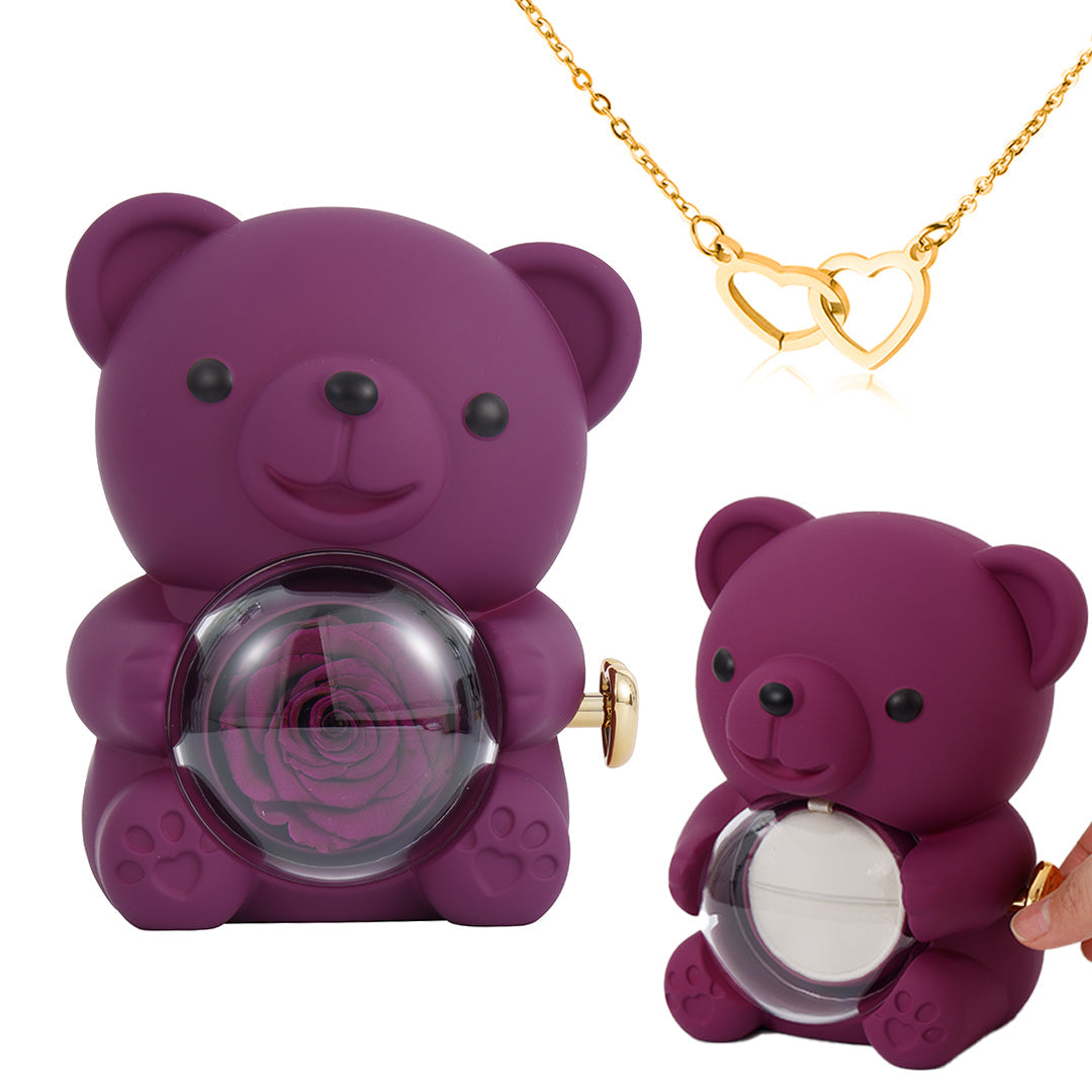 ⏰🌹Valentine's Day Überraschungsverkauf 49% RABATT!!💝 Niedliches Teddybär mit konservierter Rose – Halskette📿+ Ewige Rose🌹+ Teddybär🧸
