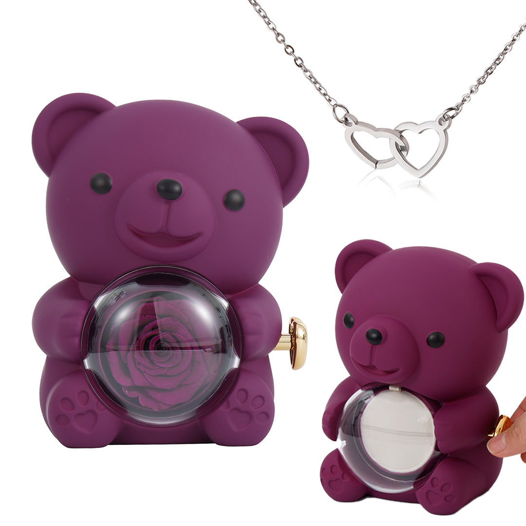 ⏰🌹Valentine's Day Überraschungsverkauf 49% RABATT!!💝 Niedliches Teddybär mit konservierter Rose – Halskette📿+ Ewige Rose🌹+ Teddybär🧸