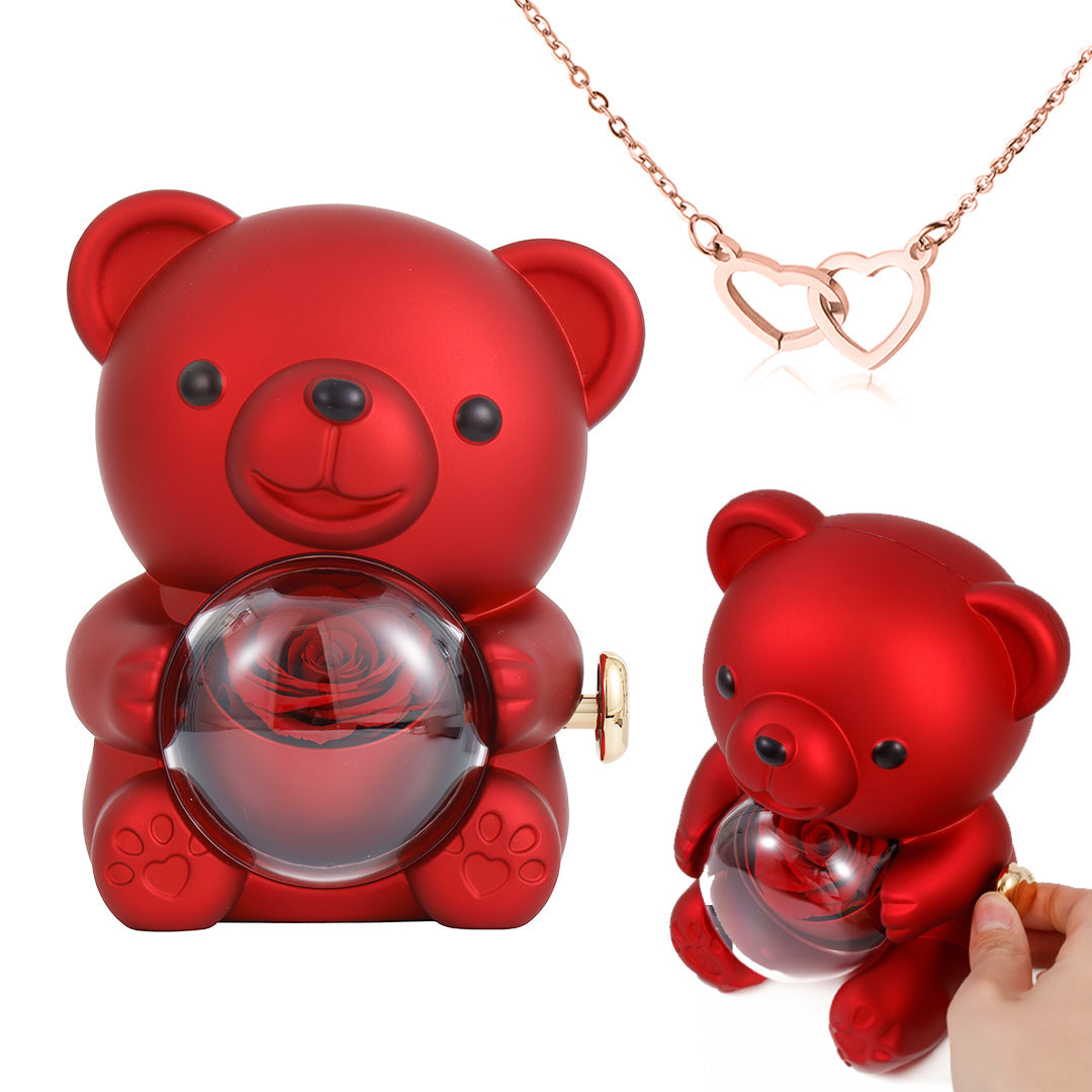 ⏰🌹Valentine's Day Überraschungsverkauf 49% RABATT!!💝 Niedliches Teddybär mit konservierter Rose – Halskette📿+ Ewige Rose🌹+ Teddybär🧸