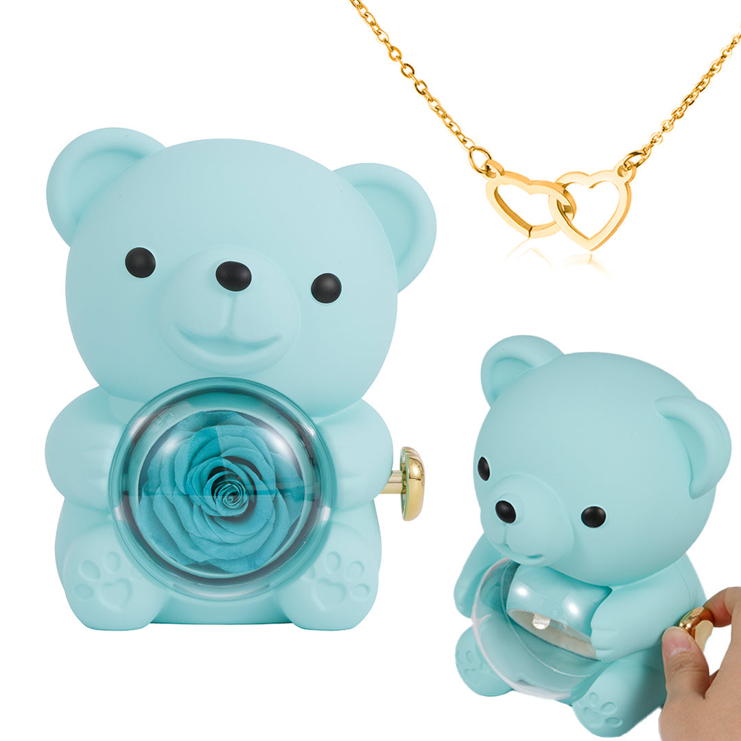⏰🌹Valentine's Day Überraschungsverkauf 49% RABATT!!💝 Niedliches Teddybär mit konservierter Rose – Halskette📿+ Ewige Rose🌹+ Teddybär🧸