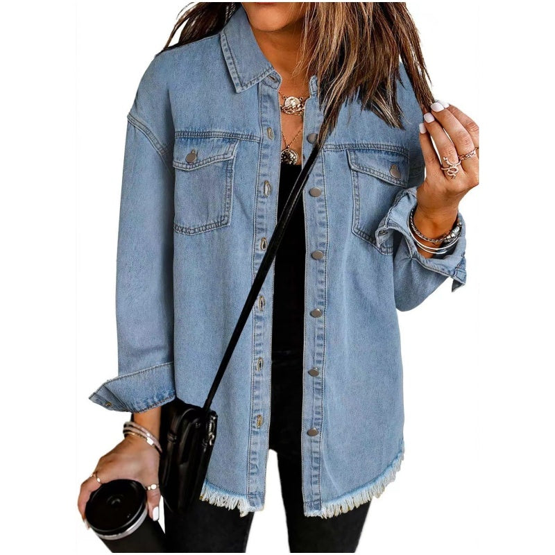 🍂Frühherbst-Sale – 50 % Rabatt!💕Zerrissene Jeansjacke mit Schnittkante für Damen