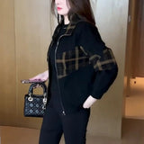 Karierte Patchwork-Jacke mit Reißverschluss für Frauen✨Luxuriöses Gefühl