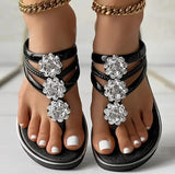 Blumendekorierte flache Freizeitsandalen für Damen