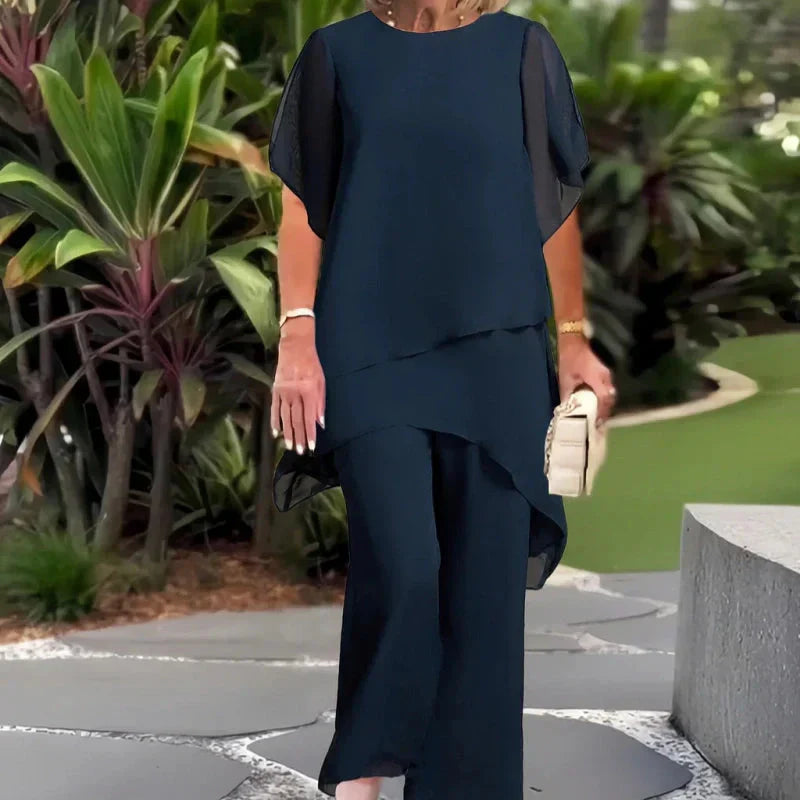 Charming Irregular Top & Wide Leg Pants Set