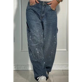 🌸Frühlingsangebote💐 Gerade geschnittene Damenjeans mit Strasssteinen