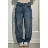 🌸Frühlingsangebote💐 Gerade geschnittene Damenjeans mit Strasssteinen