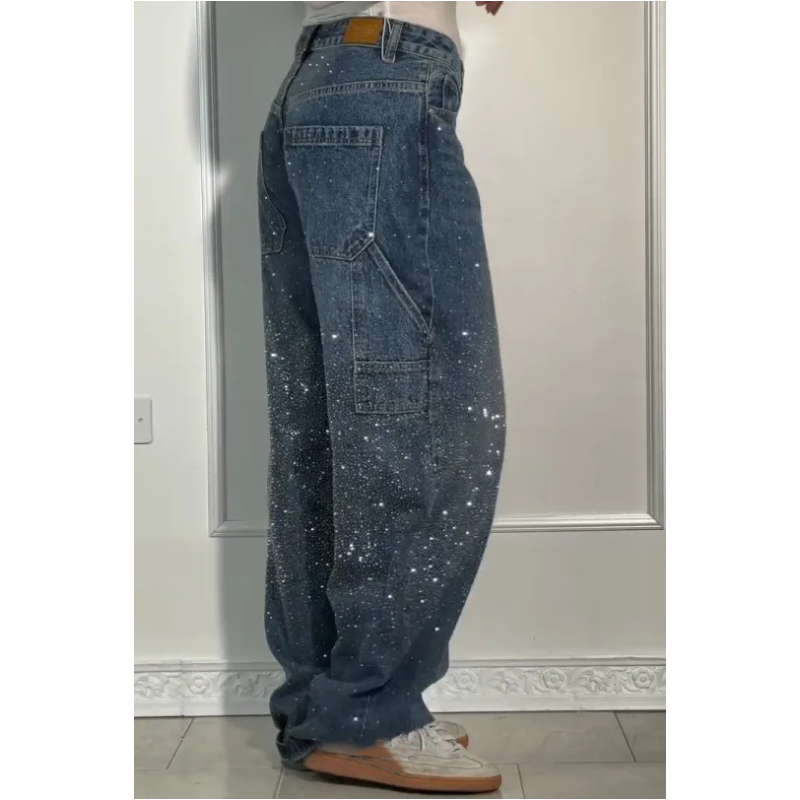 🌸Frühlingsangebote💐 Gerade geschnittene Damenjeans mit Strasssteinen