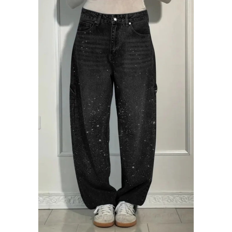 🌸Frühlingsangebote💐 Gerade geschnittene Damenjeans mit Strasssteinen