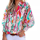 Bedrucktes Button-Down-Hemd mit langen Laternenärmeln für Damen