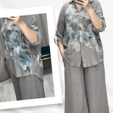 Elegantes Set aus Bluse und Hose mit Blumendruck und weitem Bein für Damen