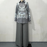 Elegantes Set aus Bluse und Hose mit Blumendruck und weitem Bein für Damen