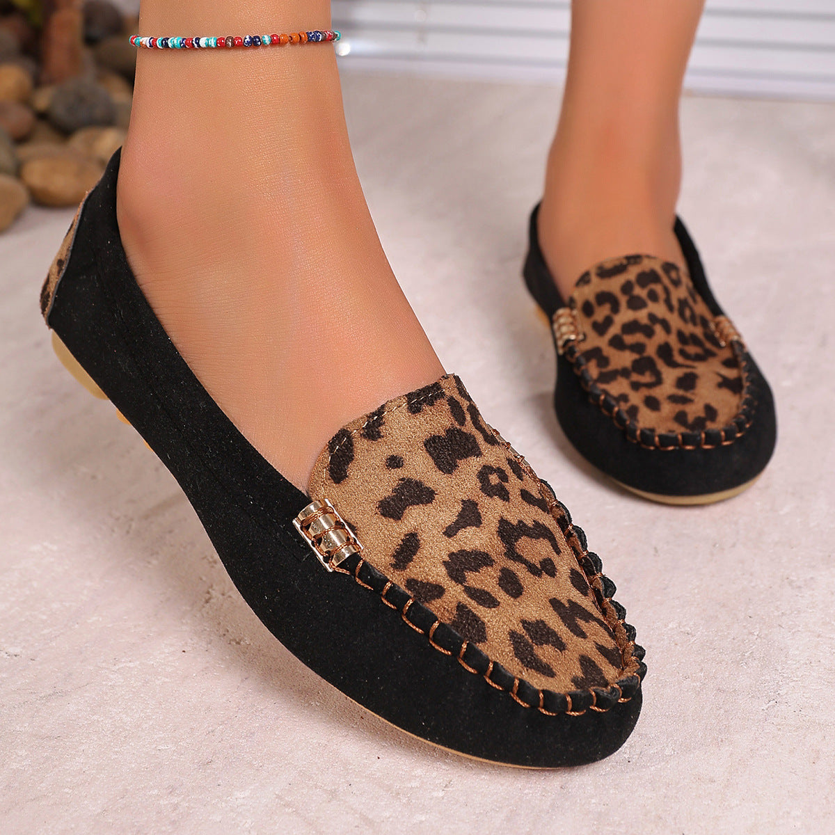 Patchwork-Loafer mit Leopardenmuster für Damen