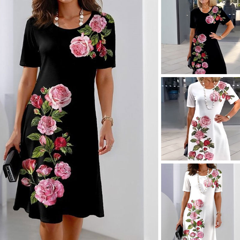 Kurzarmkleid mit Rosenmuster