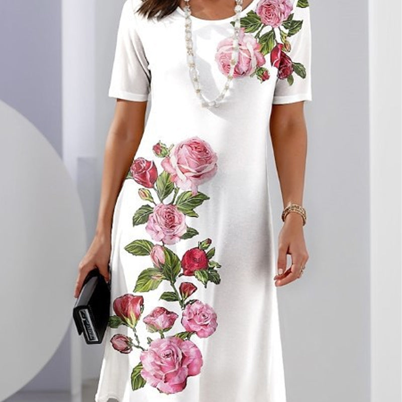 Kurzarmkleid mit Rosenmuster