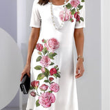 Kurzarmkleid mit Rosenmuster