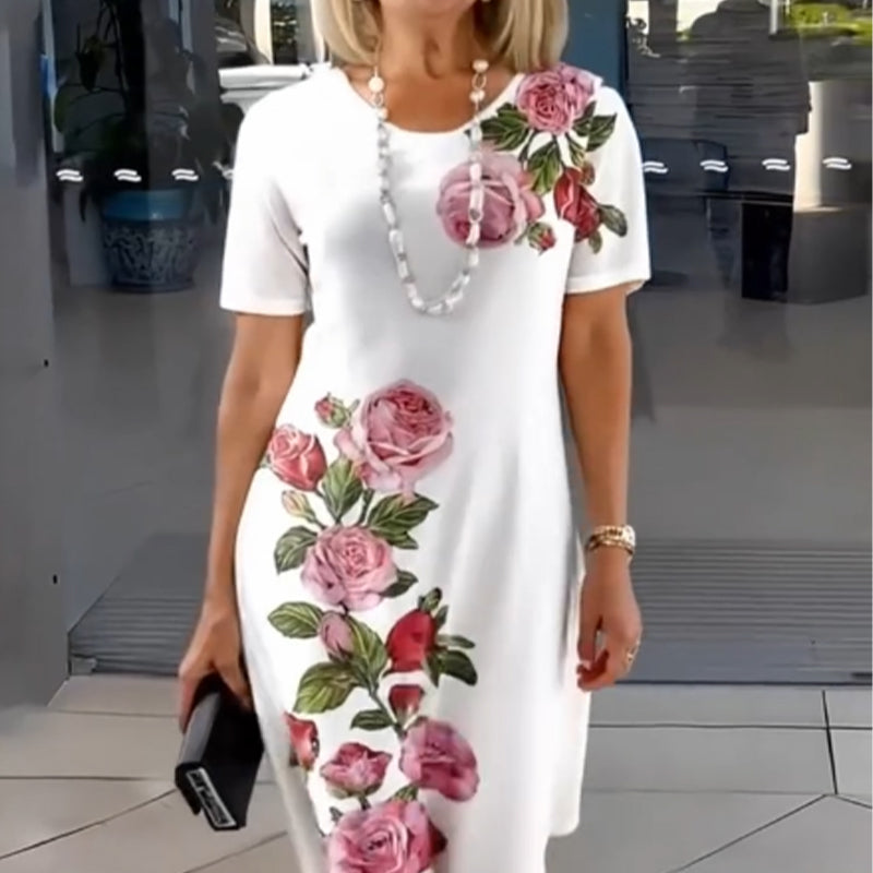Kurzarmkleid mit Rosenmuster