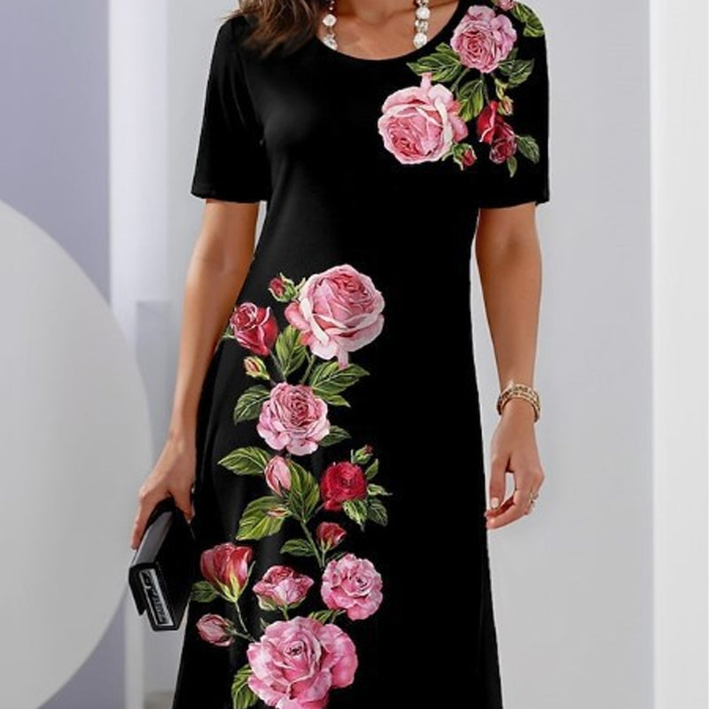 Kurzarmkleid mit Rosenmuster