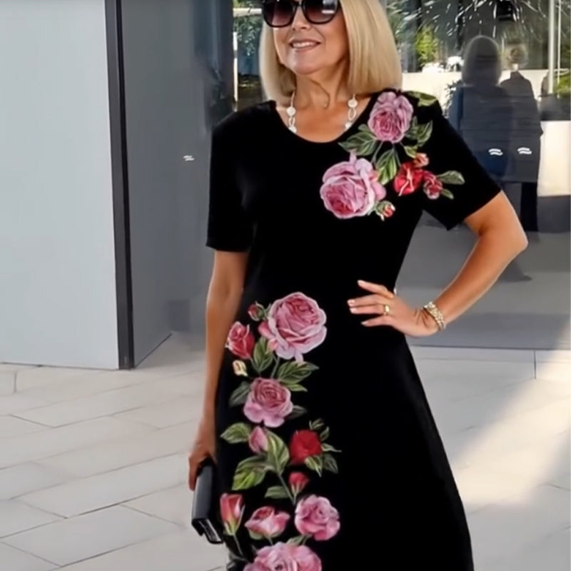 Kurzarmkleid mit Rosenmuster