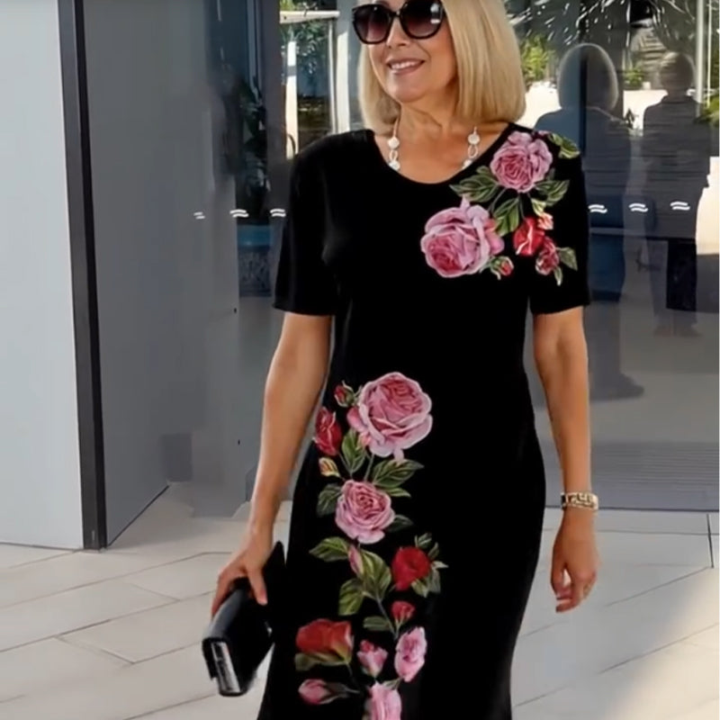 Kurzarmkleid mit Rosenmuster